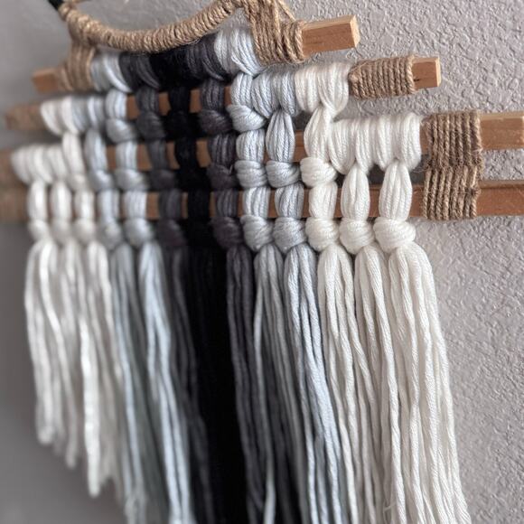 Handmade Macramé Wall Hanging – Neutral Boho Decor in Black, Gray & White - Picture 4 of 8